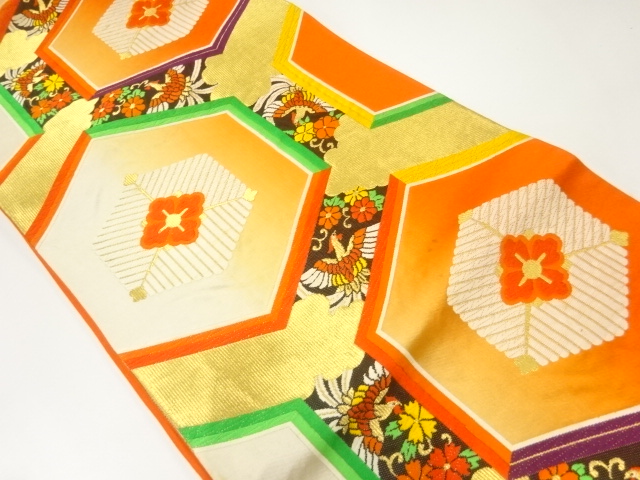 アンティーク　亀甲に花鳥模様織出し袋帯（材料）